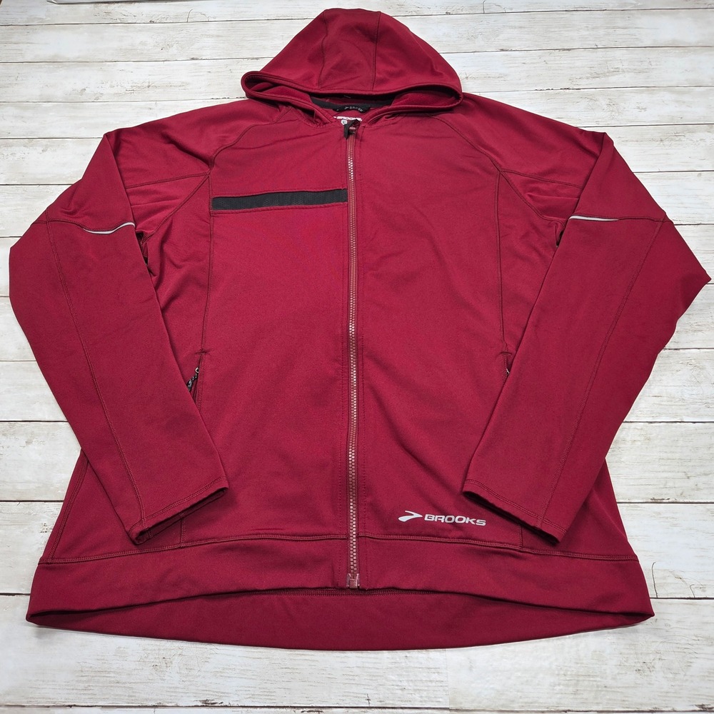 Brooks Shelter Technology Full Zip Running Jacket Hoodie Mens Large Burgundy